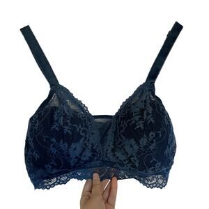 Hips & Curves teal blue padded bra adjustable women's size 38DD lace overlay